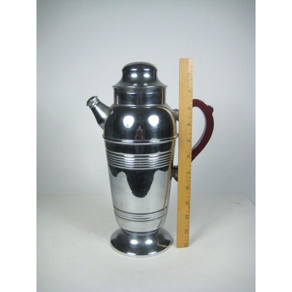 Vintage Art Deco Chrome Cocktail Pitcher Bakelite Shaker Barware Decor 12 in - Picture 2 of 16